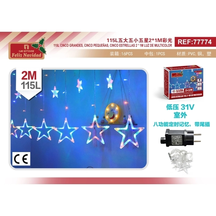 LUCES ESTRELLAS 115L 2 * 1M LUZ MULTICOLOR