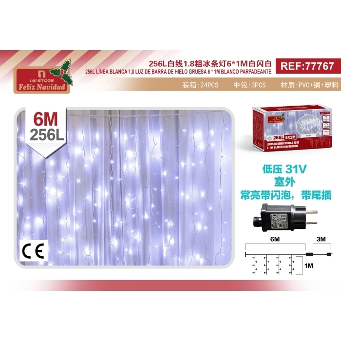 LUCES CORTINA GRUESA 256L 6 * 1M BLANCO PARPADEANTE