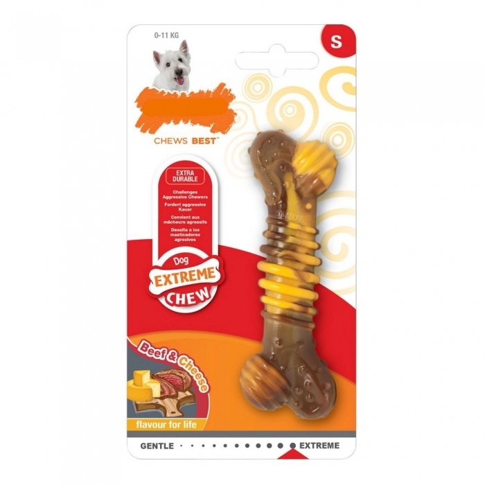 Mordedor de perro Nylabone Dura Chew Carne Queso Natural Talla S Nylon