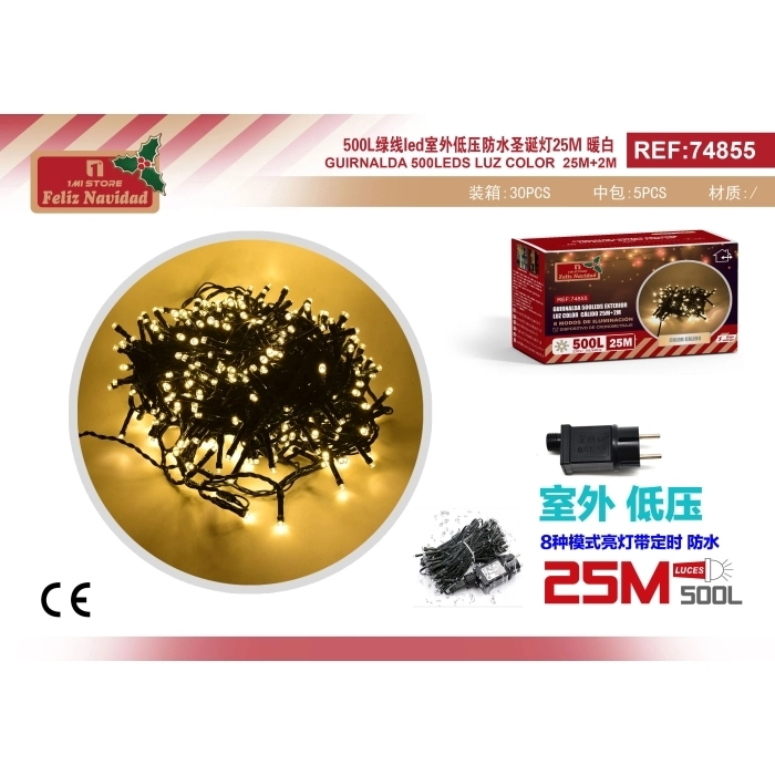 GUIRNALDA 500LEDS EXTERIOR LUZ COLOR  CÁLIDO 25M+2M