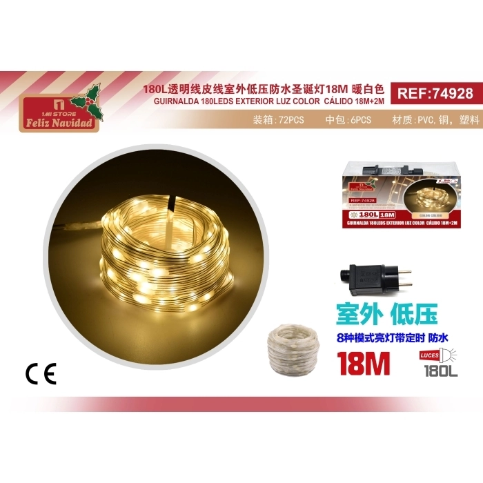 GUIRNALDA 180LEDS EXTERIOR LUZ COLOR  CÁLIDO 18M+2M