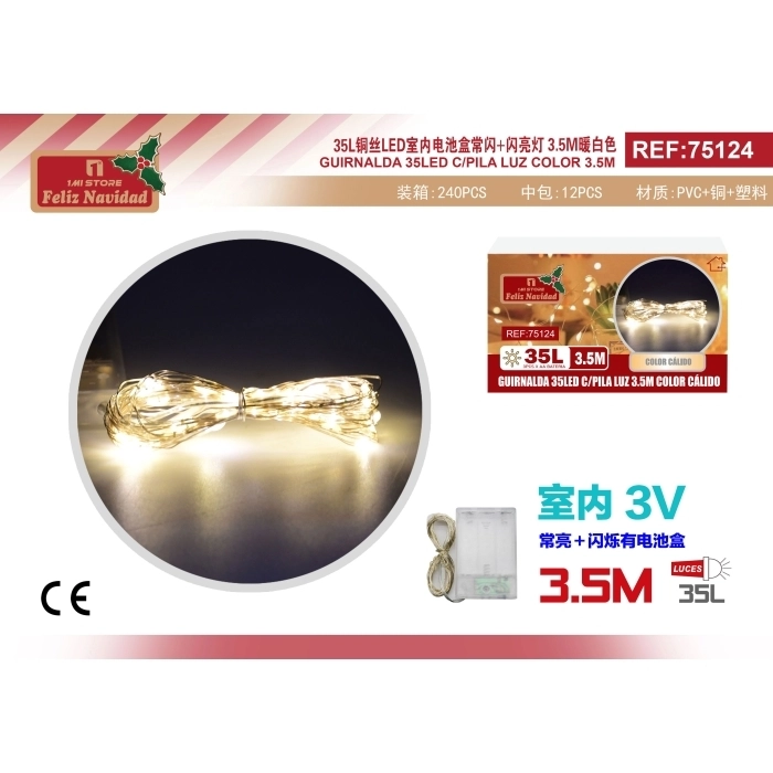 GUIRNALDA 35LED C/PILA LUZ 3.5M COLOR CÁLIDO