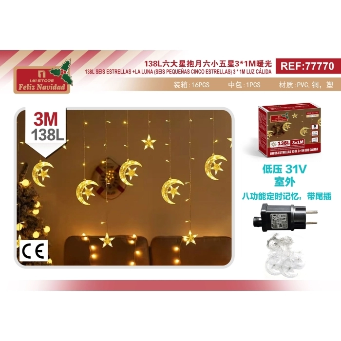 LUCES ESTRELLAS 138L 3 * 1M LUZ  CÁLIDO 
