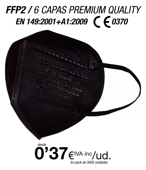 Mascarillas FFP2 6 Capas Calidad Premium Color Negro, con certificación europea Mascarillas FFP2 6 Capas Calidad Premium Color Negro, con certificación europea