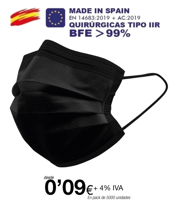 Mascarillas quirúrgica tipo IIR de 3 Capas Negra(certificación sanitaria) Mascarillas quirúrgica tipo IIR de 3 Capas Negra(certificación sanitaria)