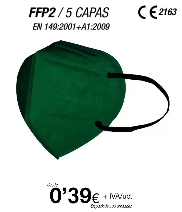 Mascarillas FFP2 Verde Oscuro, con certificación europea Mascarillas FFP2 Verde Oscuro, con certificación europea
