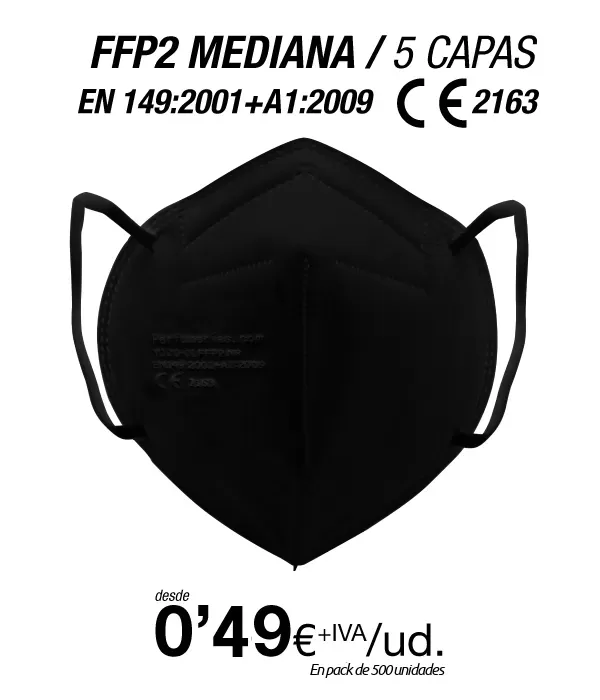 FFP2 Negra Talla Mediana (Especial para Adolecentes / Adultos con rasgos finos) FFP2 Negra Talla Mediana (Especial para Adolecentes / Adultos con rasgos finos)