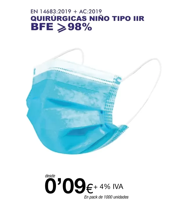 Mascarillas Infantiles quirúrgicas tipo IIR de 3 Capas (certificación sanitaria, Mascarillas Infantiles quirúrgicas tipo IIR de 3 Capas (certificación sanitaria,