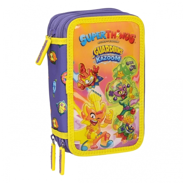 Plumier Triple SuperThings Guardians of Kazoom Morado Amarillo (36 Piezas)