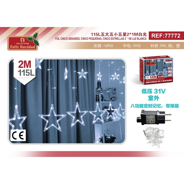 LUCES ESTRELLAS 115L 2 * 1M LUZ BLANCA LUCES ESTRELLAS 115L 2 * 1M LUZ BLANCA