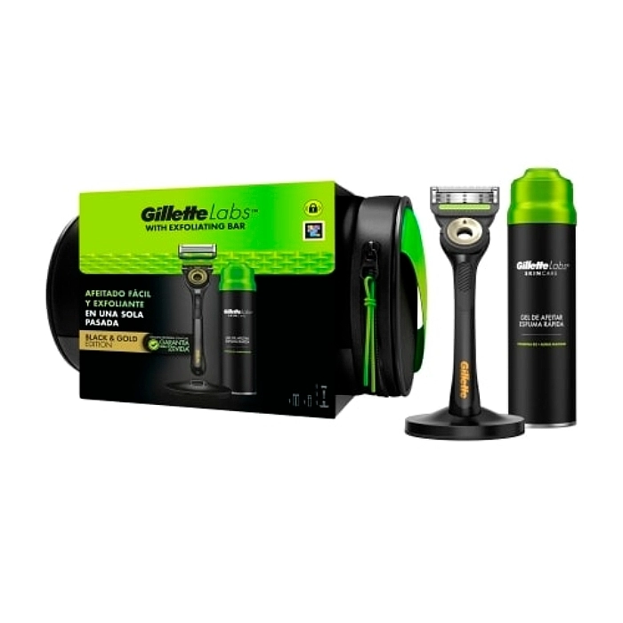 Set Gillette Labs Maquinilla Black & Gold Edition + Gel Afeitar 198ml + Neceser