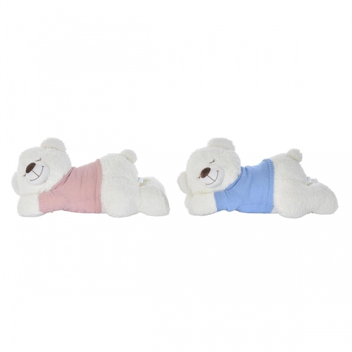 Oso de Peluche DKD Home Decor Azul Rosa Poliéster Blanco Infantil Tumbado (2 Uni Oso de Peluche DKD Home Decor Azul Rosa Poliéster Blanco Infantil Tumbado (2 Uni