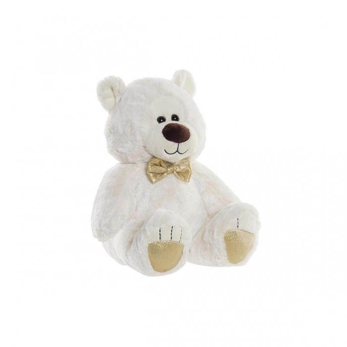 Oso de Peluche DKD Home Decor Pajarita Dorado Poliéster Blanco Infantil Oso