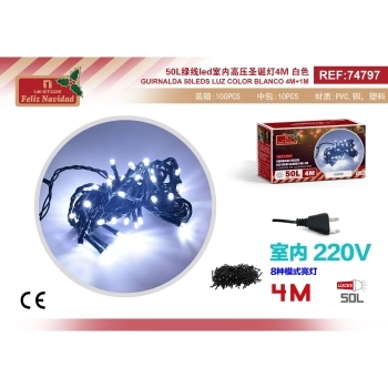 GUIRNALDA 50LEDS LUZ COLOR BLANCO 4M+1M