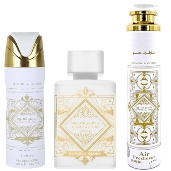 Set Badee Al Oud Honor & Glory 100ml + Air Freshener 300ml + Perfumed Spray