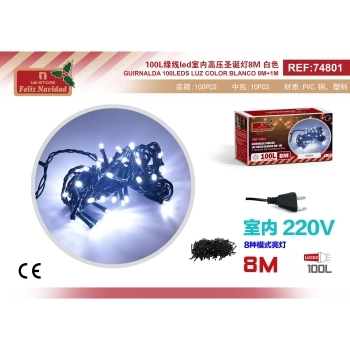 GUIRNALDA 100LEDS LUZ COLOR BLANCO 8M+1M