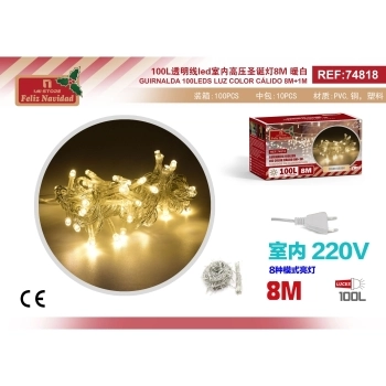GUIRNALDA 100LEDS LUZ COLOR CÁLIDO 8M+1M