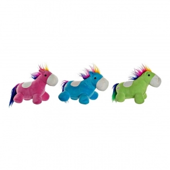 Peluche DKD Home Decor Azul Verde Rosa Poliéster Caballo (3 pcs) (33 x 20 x 26 c