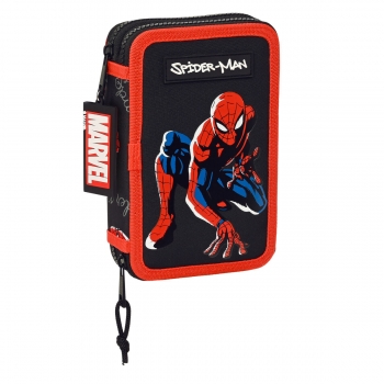 Estuche Escolar con Accesorios Spiderman Hero Negro (12.5 x 19.5 x 4 cm) (28 pie