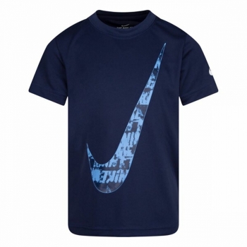 Camiseta de Manga Corta Infantil Nike Texture Swoosh Azul marino