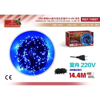 GUIRNALDA 180LEDS LUZ COLOR AZUL 14.4M+1M