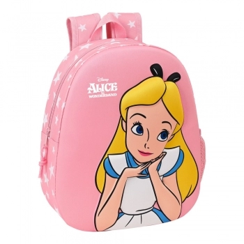 Mochila Escolar 3D Disney Alice in Wonderland Rosa