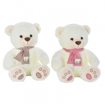 Oso de Peluche DKD Home Decor Rojo Poliéster Blanco Burdeos Infantil Bufanda (2 