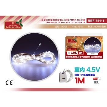 GUIRNALDA 10LED C/PILA LUZ 1M  COLOR BLANCO