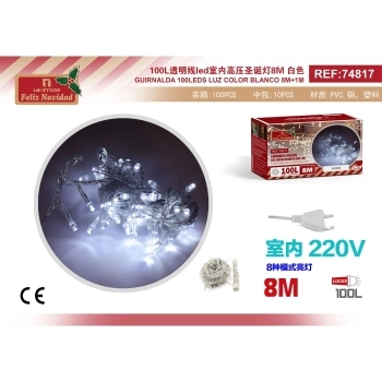 GUIRNALDA 100LEDS LUZ COLOR BLANCO 8M+1M