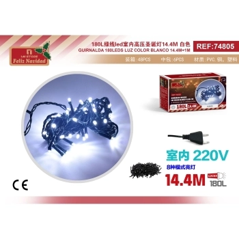 GUIRNALDA 180LEDS LUZ COLOR BLANCO 14.4M+1M