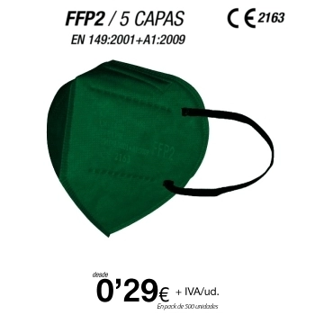 Mascarillas FFP2 Verde Oscuro, con certificación europea Mascarillas FFP2 Verde Oscuro, con certificación europea