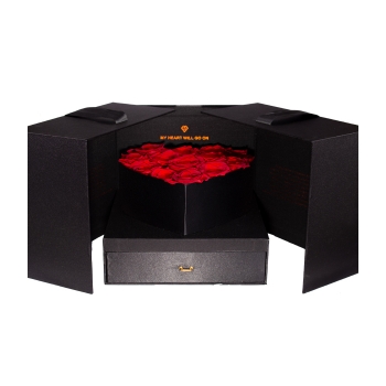 14 Rosas preservadas rojas en Caja Joyero y lazo