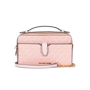 Bandolera Mediana con Doble Cremallera para Teléfono Rosa empolvado