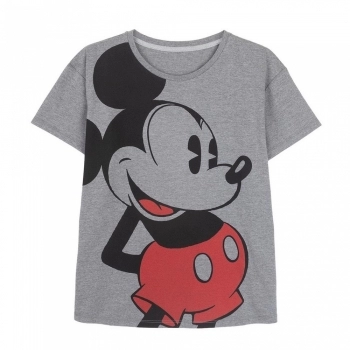 Camiseta de Manga Corta Mujer Mickey Mouse Gris